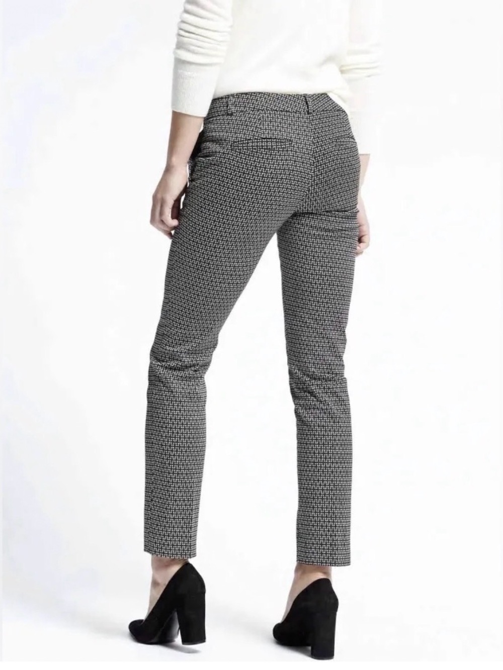 Tailored Black & White Patterned Slim Pants